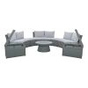 10-Piece Outdoor Sectional Half Round Patio Rattan Sofa Set; PE Wicker Conversation Furniture Set for Free Combination; Light Gray - Light Gray