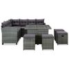 6 Piece Patio Lounge Set with Cushions Poly Rattan Gray - Grey