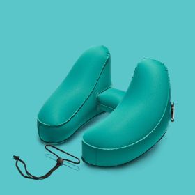 Hooded Travel Pillow H Shaped Inflatable Neck Pillow Folding Lightweight Nap Car Seat Office Airplane Sleeping Cushion Pillows (Option: Peacock blue)