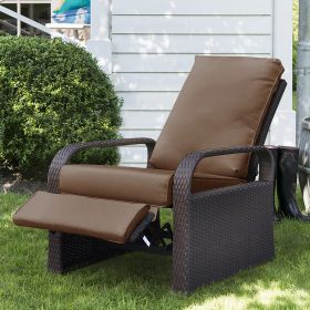 Outdoor Recliner Chair;  Automatic Adjustable Wicker Lounge Recliner Chair with 5.12'' Thicken Cushion (Color: Brown)