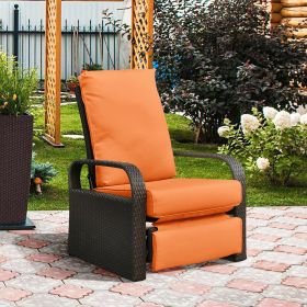 Outdoor Recliner Chair;  Automatic Adjustable Wicker Lounge Recliner Chair with 5.12'' Thicken Cushion (Color: Orange)